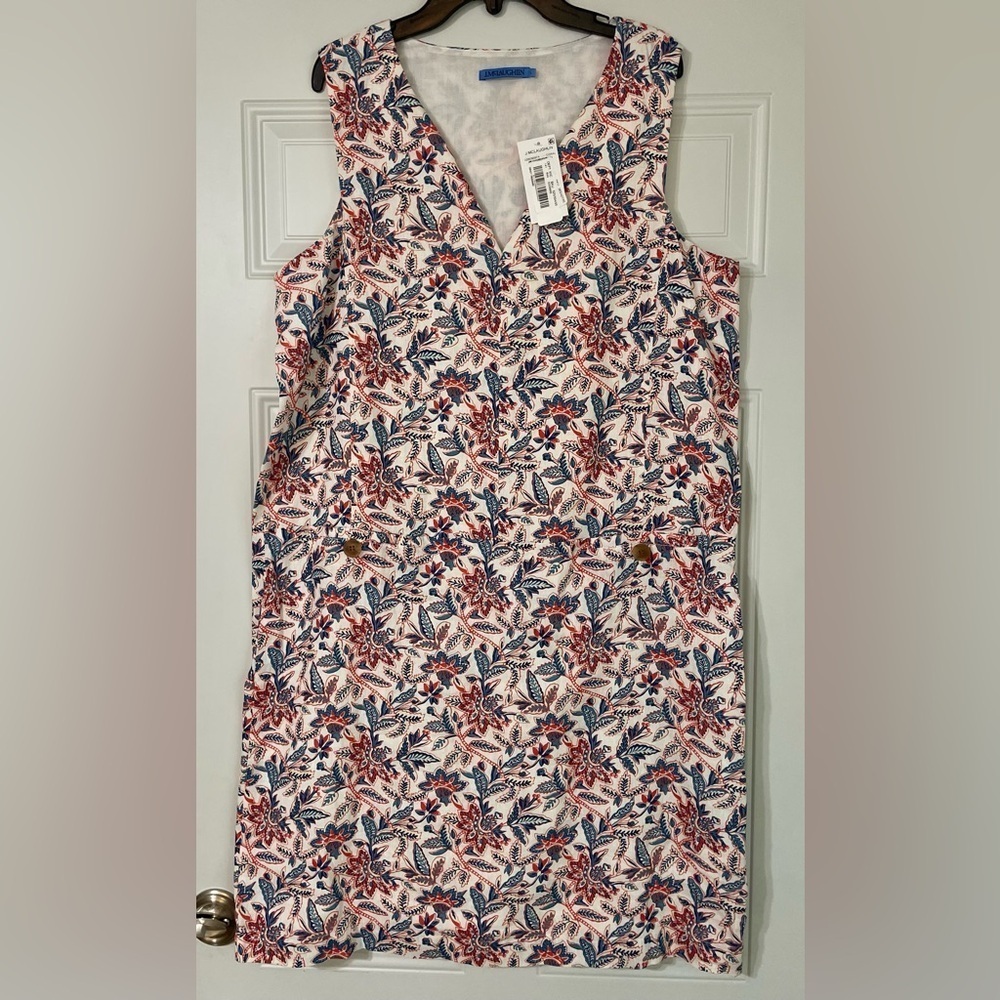 J. McLaughlin Rue Linen Floral Shift Dress Sleeveless Natural Fibers NWT Large